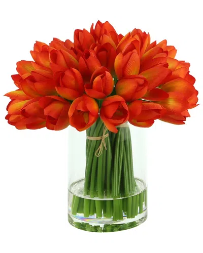 Creative Displays Orange Tulips Arranged In Clear Glass Vase