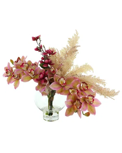 Creative Displays Orchids, Magnolia & Pampas Arranged In Glass Vase In Pink