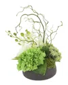 Creative Displays Organic Modern Arrangement With Orchids & Hydrangeas In Green