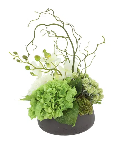 Creative Displays Organic Modern Arrangement With Orchids & Hydrangeas In Green