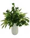 CREATIVE DISPLAYS CREATIVE DISPLAYS ORGANIC MODERN BUDDING HYDRANGEAS & BOXWOODS ARRANGED IN A  CERAMIC VASE