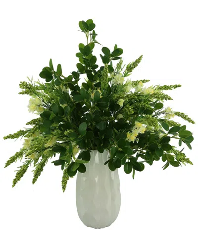 Creative Displays Organic Modern Budding Hydrangeas & Boxwoods Arranged In A  Ceramic Vase In Green