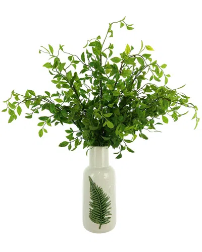 Creative Displays Organic Modern Nandina In Ceramic Leaf Vase In Green
