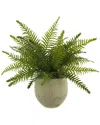 Creative Displays Outdoor Uv-rated Boston Fern In Fiberstone Pot In Green