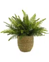 Creative Displays Outdoor Uv-rated Ostrich Fern In Straw Grass-wrapped Pot In Green