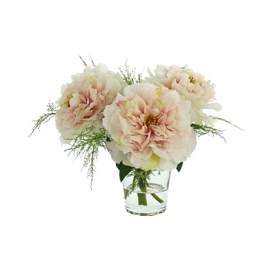 Creative Displays Peony And Fern In A Glass Vase With Acrylic Water In Pink