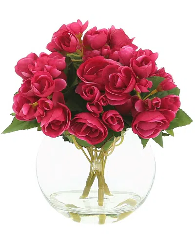 Creative Displays Pink Begonia Floral Arrangement In Glass Bubble Vase In Red