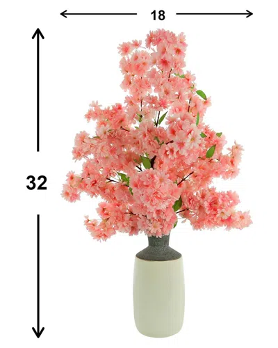 Creative Displays Pink Cherry Blossoms Floral Arrangement In A Ceramic Cream Vase