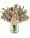 Creative Displays Pink Cone Hydrangea And Eucalyptus Floral Arrangement In Glass Vase With Rope Accent In Pink