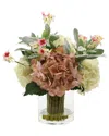 Creative Displays Pink Hydrangea & Wild Flower Arranged In Glass Vase In Pink