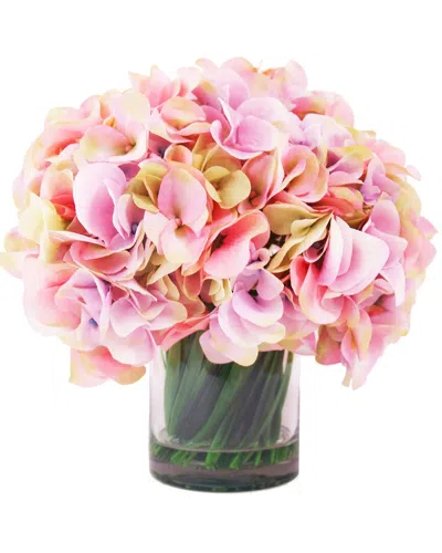 Creative Displays Pink Hydrangea Bouquet In Glass Vase With Grass & Acrylic Water
