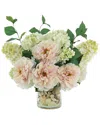 Creative Displays Pink Peony And Cone Hydrangeas In A Seashell Filled Vase In Pink