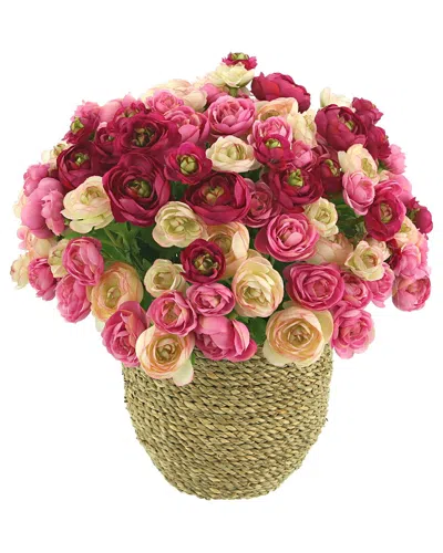 Creative Displays Pink Ranunculus Arrangement In Beige Strawgrass Pot In Multi