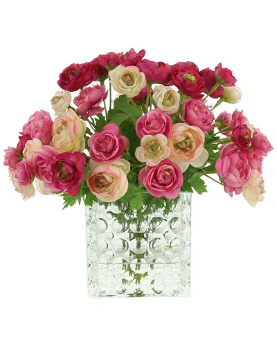 Creative Displays Pink Ranunculus Arrangement In Glass Cube Vase In Multi