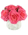 CREATIVE DISPLAYS CREATIVE DISPLAYS PINK ROSES ARRANGED IN A WHITE WAVY GLASS VASE