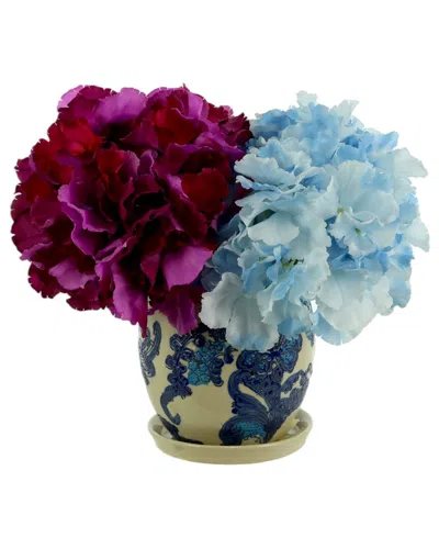 Creative Displays Purple & Blue Hydrangeas Arranged In A Decorative Ceramic Pot