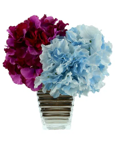 Creative Displays Purple & Blue Hydrangeas Arranged In A Silver Glass Vase