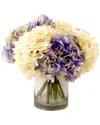 Creative Displays Purple & Cream Hydrangea Arrangement In Glass Vase In Cream