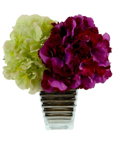 Creative Displays Purple & Green Hydrangeas Arranged In A Silver Glass Vase
