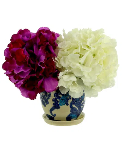 Creative Displays Purple & White Hydrangeas Arranged In A Decorative Ceramic Pot