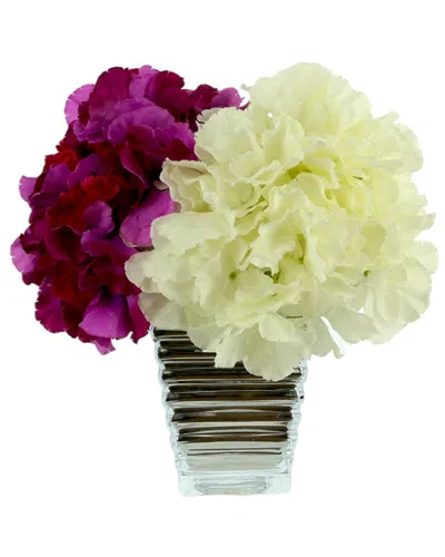 Creative Displays Purple & White Hydrangeas Arranged In A Silver Glass Vase