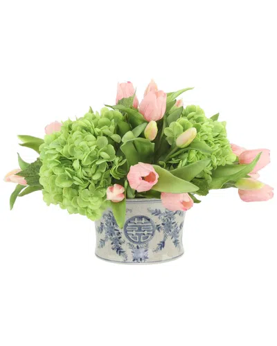 Creative Displays Real Touch Hydrangeas & Tulips Arranged In Ceramic Vase