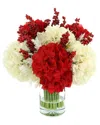 Creative Displays Red Hydrangea & Berry Arrangement In Glass Vase In Ivory