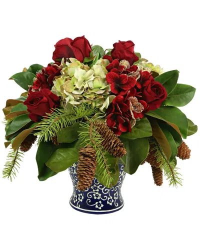 Creative Displays Red Hydrangea And Rose Holiday Arrangement In Multi