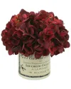Creative Displays Red Hydrangea Floral Arrangement In A French Labeled Vase In Burgundy