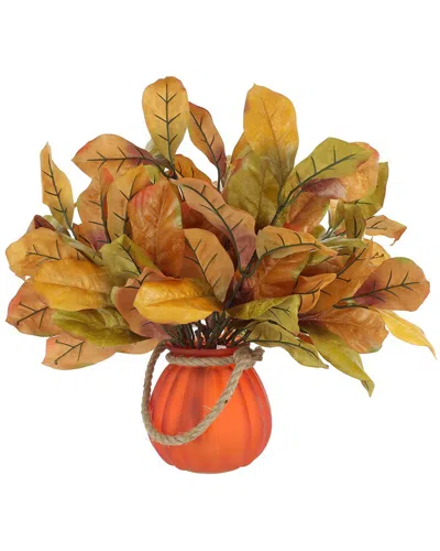 Creative Displays Rustic Fall Leaves Arranged In Orange Pumpkin Vase