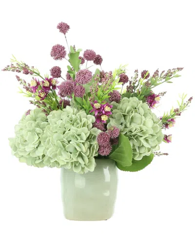 Creative Displays Seafoam Hydrangea With Purple Pom Poms Floral Arrangement In Multi