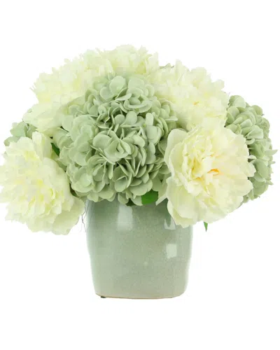 Creative Displays Seafoam Hydrangeas & White Peonies In Seafoam Ceramic Vase In Green