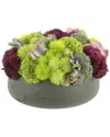 Creative Displays Sedum & Hydrangea Arranged In Round Pot In Green