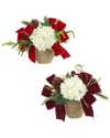 Creative Displays Set Of 2 Christmas Holiday Arrangements With Hydrangeas & Bows In White
