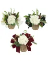 Creative Displays Set Of 3 Christmas Holiday Arrangements With Hydrangeas & Bows In White