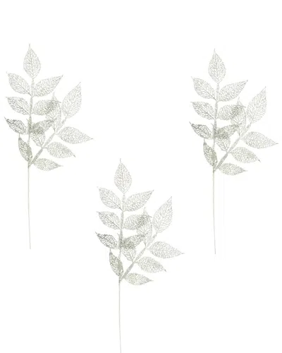 Creative Displays Set Of 3 Glitter Holiday Leaf Spray In Silver