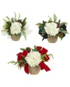 Creative Displays Set Of 4 Christmas Holiday Arrangements With Hydrangeas & Bows In White
