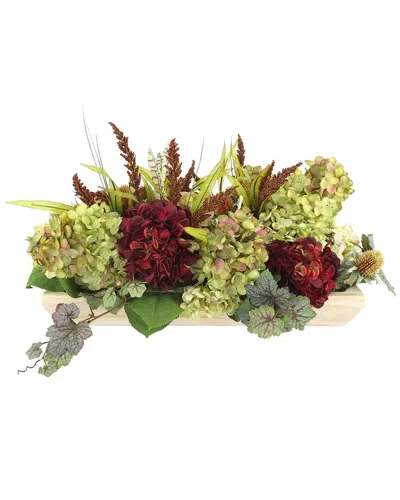 Creative Displays Traditional Fall Arrangement With Red Hydrangea & Ivy In  Wooden Bowl In Multi