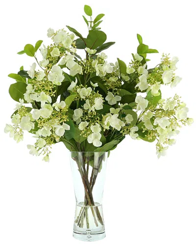 Creative Displays Viburnum Floral Arrangement In A Bubble Glass Vase With Fiscus Leaves In Multi