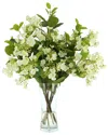 Creative Displays Viburnum Floral Arrangement In A Bubble Glass Vase With Fiscus Leaves In White