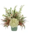 Creative Displays White Delphinium & Hydrangea Florals Arranged In Ceramic Vase In Cream