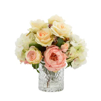 Creative Displays White Hydrangea & Pink/peach Rose Floral Arrangement In Multi