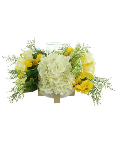 Creative Displays White Hydrangea & Yellow Begonia Spring Candleholder