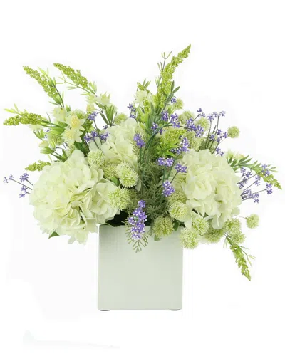 Creative Displays White Hydrangea, Pom Poms & Wildflower Floral Arrangement In Green