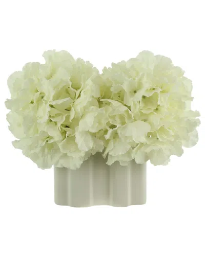 CREATIVE DISPLAYS CREATIVE DISPLAYS WHITE HYDRANGEAS ARRANGED IN A DECORATIVE WHITE CERAMIC VASE