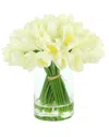 CREATIVE DISPLAYS CREATIVE DISPLAYS WHITE TULIPS ARRANGED IN CLEAR GLASS VASE