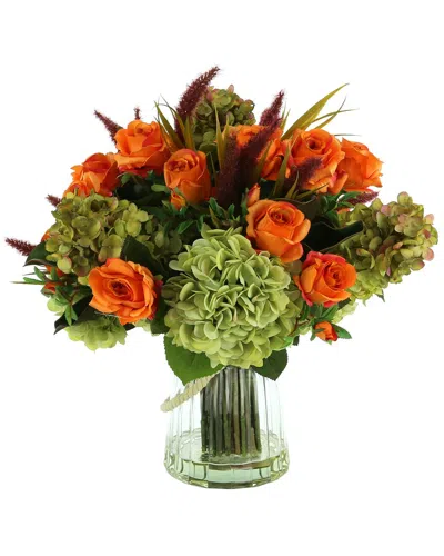 Creative Displays Yellow Hydrangea And Orange Rose Fall Arrangement In Burgundy