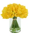 CREATIVE DISPLAYS CREATIVE DISPLAYS YELLOW TULIPS ARRANGED IN CLEAR GLASS VASE