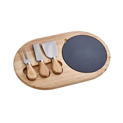 Creative Gifts International 3-piece Oval Slate & Wood Cheese Board Set In Natural In Neutral