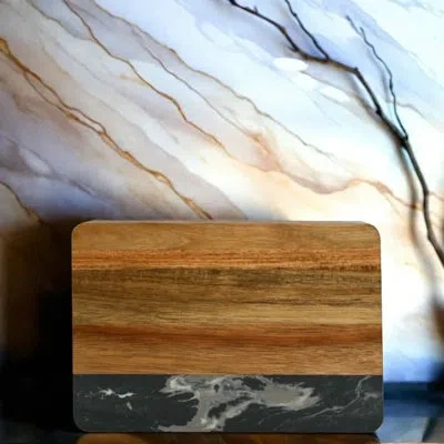 Creative Gifts International Acacia Wood And Marble Rectangle Cutting Board In Black